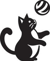 Silhouette of a cute cat playing with a ball, outlined in a simple design. vector