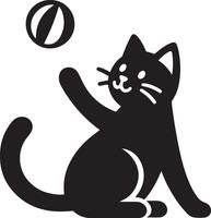 Silhouette of a cute kitten outlined while playing with a ball. vector