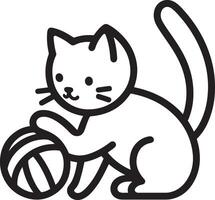 Silhouette outline of a cute kitten playing with a ball vector