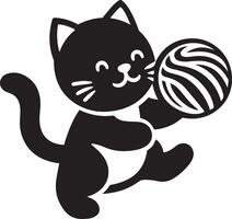 Outline of a cute kitten playing with a ball. vector