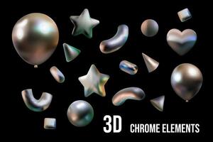 Balloon 3d chrome figure . y2k style, star and elements for design congratulations, poster. vector