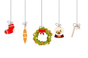 Elements on string, sock, wreath. On a white background. Simple vector
