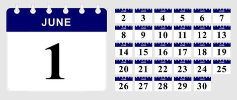 Days calendar of June. Calendar template. vector