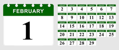 Days calendar of February. Calendar template. vector