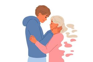 Widower man remembers deceased bride, hugging ghost girl and refuses to believe in end relationship vector