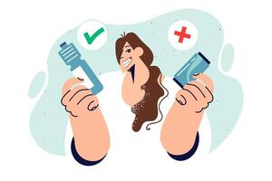 Woman recommends healthy drinks and mineral water instead of soda with sugar and dyes vector
