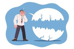 Communication problems of sad business man standing near destroyed speaking cloud vector