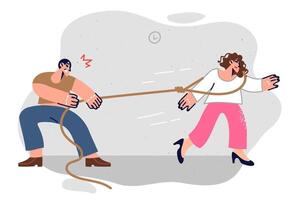 Husband controls wife actions using rope to stop woman from wanting to end relationship vector