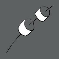 Marshmallow on stick Sketch doodle illustration. Preparation of souffle. Food for campfire and hike. Sweet Dessert Linear Illustration. Outline zephyr Design element for Card, Coloring Book. vector