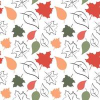 autumn pattern with leaves, stripes and dots. Scandinavian style. Linear boho sketch with Cartoon Flat Botany Elements Isolated on White background. Color Background Illustration for Template vector
