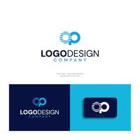 op or po logo with gridline on o blue color monogram vector
