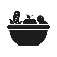 Bowl of Fresh Fruits and Vegetables for Nutrition and Wellness. Healthy Food and Balanced Diet Silhouette Icon. Isolated Illustration vector