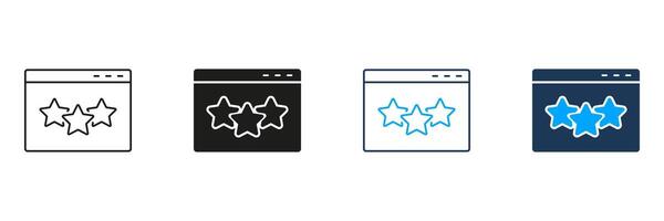 Website Rating Line and Silhouette Icon Set. Stars In Social Media App Pictogram. User Review. Customer Feedback Symbol. Editable Stroke. Isolated Illustration vector