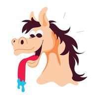 Hungry horse with drooling mouth, flat sticker vector