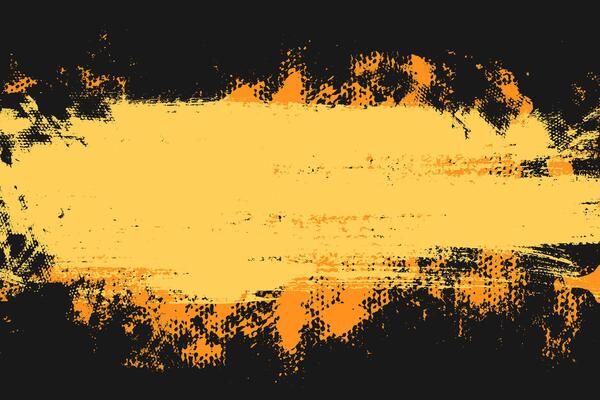 Grunge yellow and orange banner on black background with place for text. Sports grungy backdrop