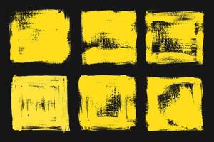 Yellow grunge square textured box frames set. Grungy rough painted rectangular shapes. vector