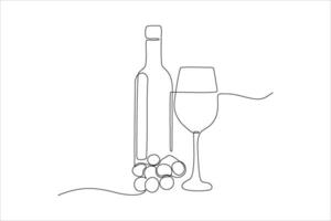 wine drink continuous line illustration design vector