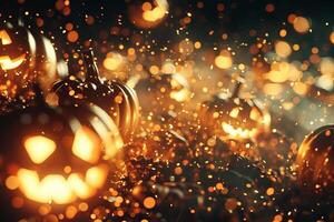 Glowing jack-o'-lanterns in eerie Halloween night scene photo