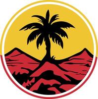 a palm tree with sand dunes in the background. vector