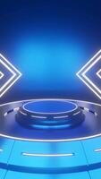 Blue glow luxury podium pedestal product display and blue portrait background modern gaming 3d rendering, amazing for promotion display product video