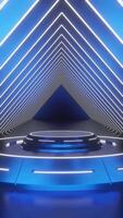 Blue glow luxury podium pedestal product display and blue portrait background modern gaming 3d rendering, amazing for promotion display product video