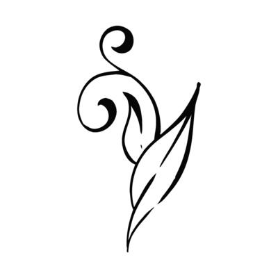 Branch with fresh leaves and curl, elegant botanic, vintage style. Romantic ornament. For wedding, greeting cards, fabric, printing. Graphic line, hand drawn, black silhouette for cricutimage description.