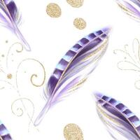 Seamless watercolor pattern with purple pheasant feathers. Luxury design. Ideal for textiles, packaging, printing. vector