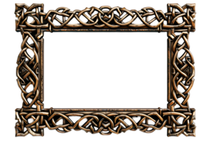 Antique wooden rectangular picture frame isolated on transparent background. Decorative intricate detailed frame design, knot carvings style. png