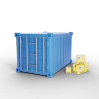Container with boxes on the side, 3d icon with logistic transportation concept png