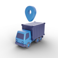 Delivery truck with location icon on top, 3d icon with logistic transportation concept png