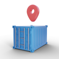 Container with location icon on top, 3D icon with logistic transportation concept png