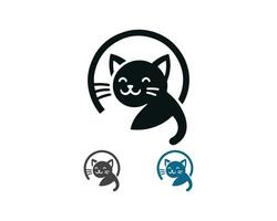 a cat logo with a circle and a cat face vector
