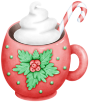 Watercolor Cute Hand Drawn red Christmas Mug with cocoa and whipped cream Illustration with Festive Holiday Design for Cozy Art png