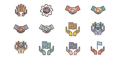 Business teamwork icon set featuring team collaboration vector