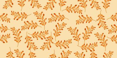 a pattern with orange leaves on a beige background vector