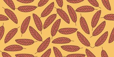 a pattern of leaves on a yellow background vector