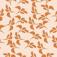 a pattern with brown leaves on a light pink background vector