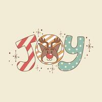 cute retro illustration of reindeer with the word joy vector