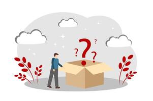 A box with question marks. Problem-solving concept. Man Asking Questions vector