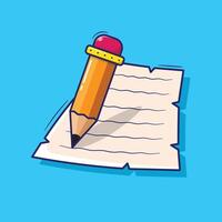 Cute cartoon of pencil and paper illustration. Writing on paper. Write some business idea or project in the future vector
