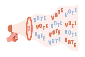 Megaphone, loudspeaker in hand. Voting and elections concept vector