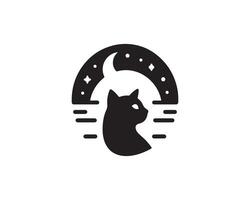 a black and white logo of a cat with the moon in the background vector