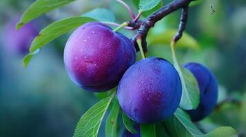 Plum fruit organic real food for snack or dessert with soft light background photo