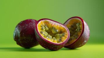 Passion fruit organic real food for snack or dessert with soft light background photo