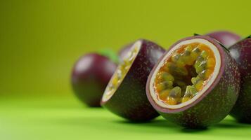 Passion fruit organic real food for snack or dessert with soft light background photo