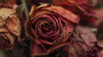 Dried red rose flower pattern which has withered or lacks water botanical background photo
