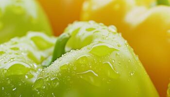 Bell pepper texture closeup and fresh waterdrop organic raw botanical garden photo