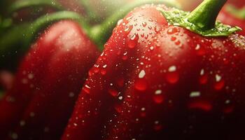 Chilli pepper texture closeup and fresh waterdrop organic raw botanical garden photo