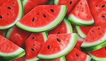 Watermelon slice closeup texture pattern red fruity seamless background photo