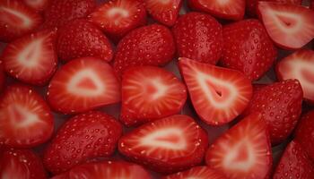 Strawberry slice closeup texture pattern red fruity seamless background photo